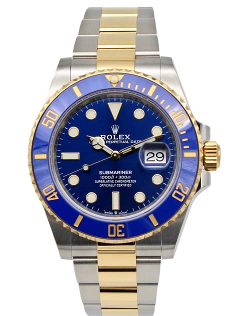 rolex submariner gold steel blue|Rolex Submariner 126613lb for sale.